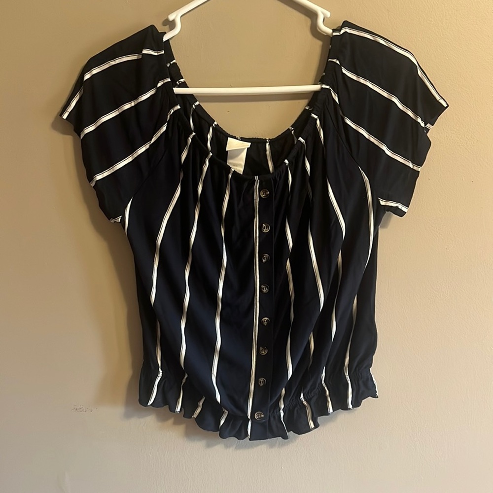 H&M Navy blue striped top with buttons
